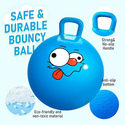 UC Planet Hopper Ball 18 inches Bouncy Ball with Handle for Kids Age 3-6 Hoppity Hop Sit and Bounce Jumping Hopping Ball with Pump and Gift Box Great Gift for Birthday Christmas, Blue