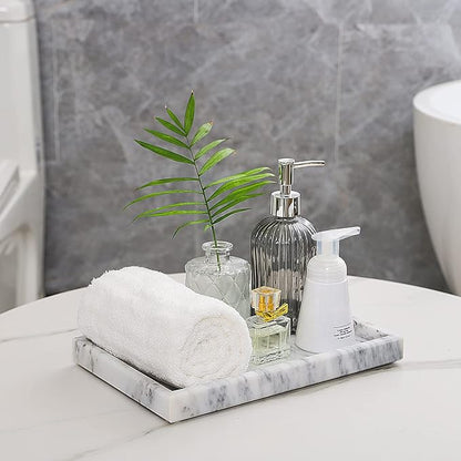 Marble Bathroom Vanity Tray, Natural Luxury Vanity Home Kitchen Bathroom Table Tray, Stone Decorative Countertop Dresser Trays for Key Coffee Perfume Jewelry Makeup (Blackish Green, 12" x 8" x 1.2")