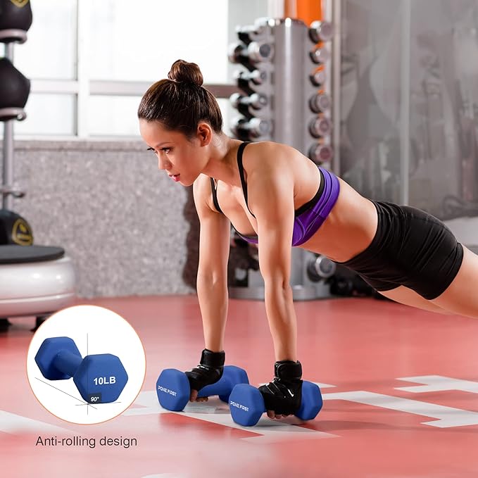 Pone First 10 lb Dumbbell Hand Weight (Single) – Neoprene Dumbbell Color Coded Hex Shaped Free Weights