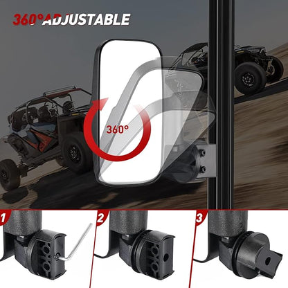 Frokom UTV Side Mirror, UTV Mirrors Fit Pro-Fit Cage Compatible with Polaris Ranger 570 900 XP 1000 2015-2023 General 1000,Can Am Defender Maverick Trail,Breakaway and 360 degree Adjustable mirrors