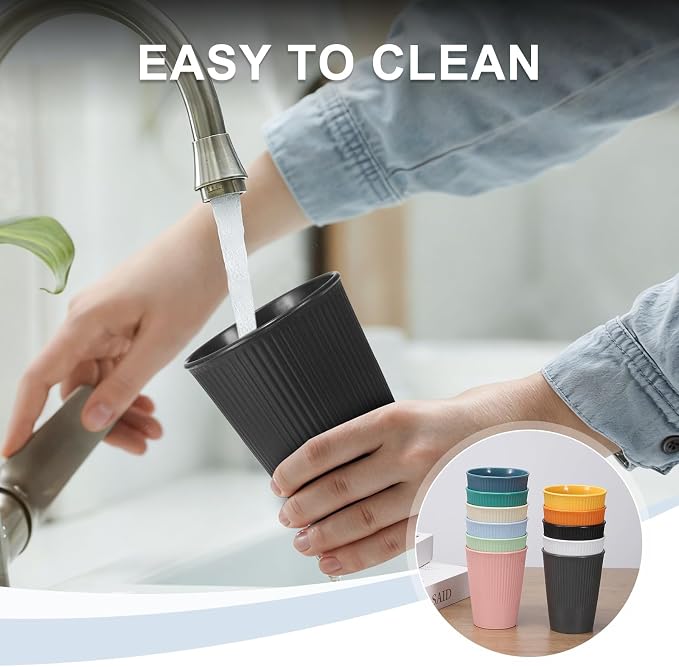 uxcell 4 Pcs Simple Toothbrush Cup, 3.3 x 3.3 x 4.2 Dishwasher Safe Bathroom Tumbler Reusable Plastic Cup Set for Storing Toothpaste Combs, Beige