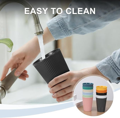 uxcell 4 Pcs Simple Toothbrush Cup, 3.3 x 3.3 x 4.2 Dishwasher Safe Bathroom Tumbler Reusable Plastic Cup Set for Storing Toothpaste Combs, Beige
