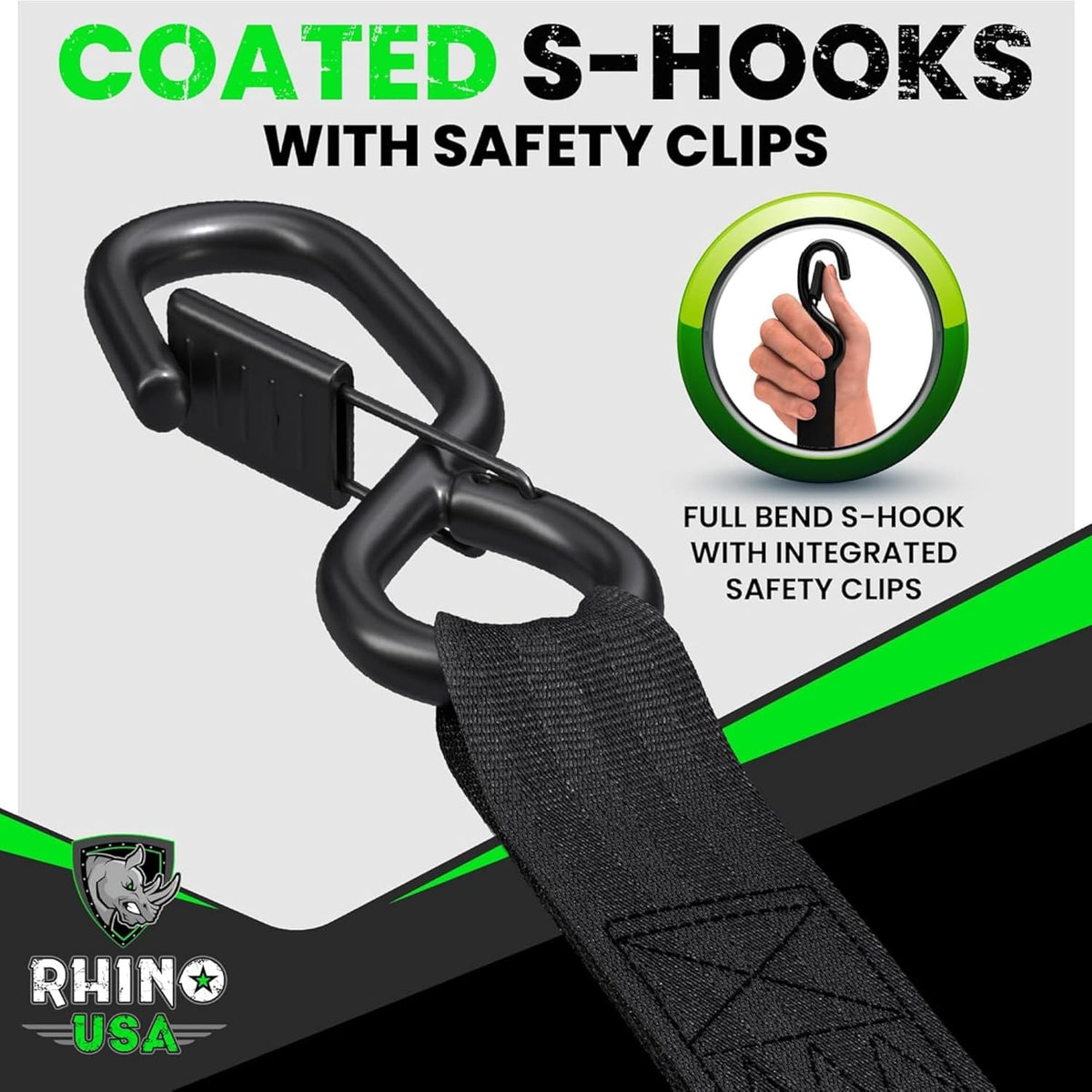 Rhino USA Retractable Ratchet Straps (4-Pack) - 1in x 10ft, Black 1,209lb Break Strength, Auto Self Retracting Design. For Truck, Cargo Trailer, Motorcycle, ATV & UTV Tie Downs. Black