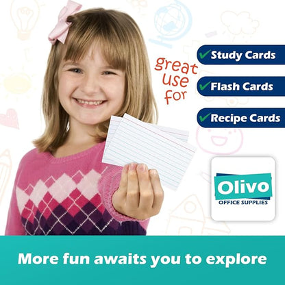 Index Cards 3x5 Lined Ruled Flash Note Cards 3" x 5", White, 100 Count, 200 GSM Heavy Weight