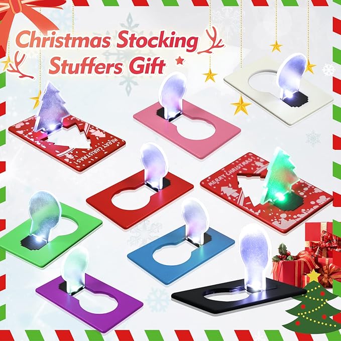 Credit Card Lights, Mini Portable Led Pocket Lamps Light Foldable Wallet Purse Lamps for Christmas Stocking Stuffers Gift Party Favors, 20 pcs Black Card White Color Light