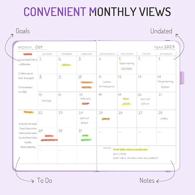Undated Weekly Planner for 2025, Forvencer Simplified Daily  Weekly  Monthly Calendar Planner, Cute Daily Organizer Notebook, Agenda Journal to Track Goals  Tasks, Start Anytime, A5 Size, Purple