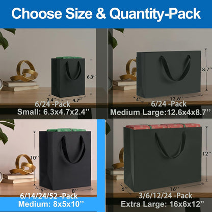 Argivean Black Gift Bags With Handles: 6pcs Medium Gift Bags Bulk 8x5x10 Inch For Wedding Party Birthday Business (M,6)