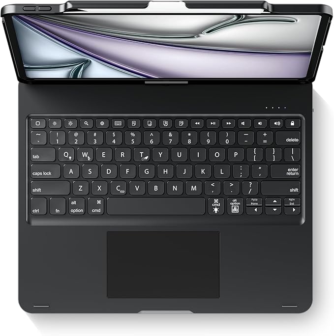 Swivel Keyboard Case for Apple iPad Pro 12.9 inch 6th Generation 5th 4th 3rd Gen; Wireless Rotatable Cover with Pencil Holder, Multi-Touch Trackpad, Backlit, Black
