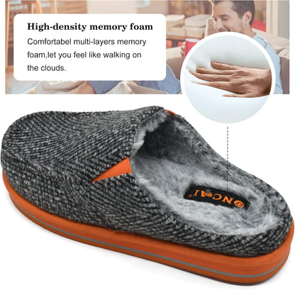 ONCAI Mens Clog Slippers with Arch Support Stripe Faux Fur Cotton-Blend High-Density Memory Foam Warm House Slippers Slip-on Indoor Outdoor Rubber Sole Size 7-16 .