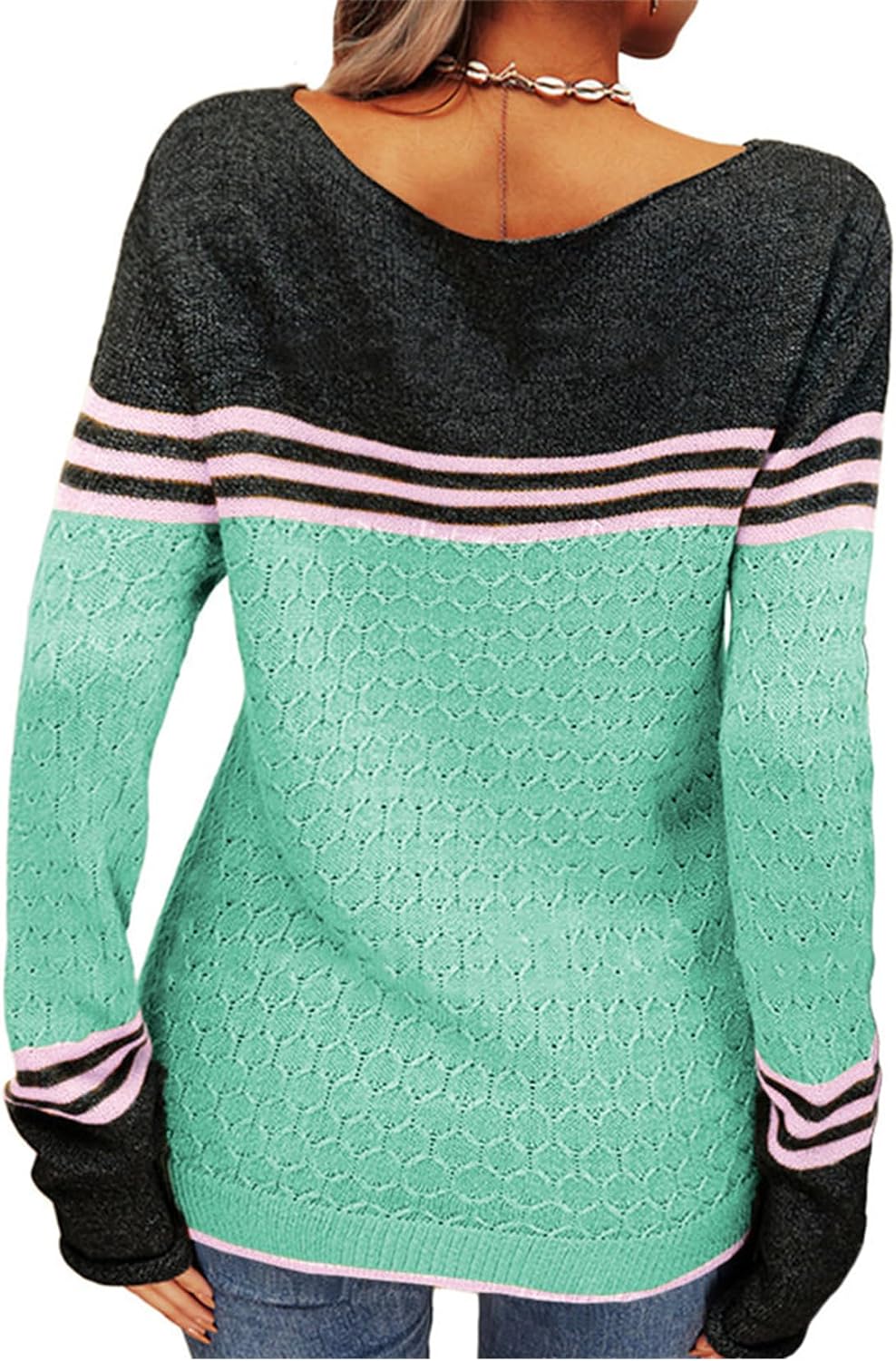 ZOCANIA Striped Sweater Women Crew Neck Long Sleeve Color Block Sweater Lightweight Knit Pullover Fall Fashion Jumper Tops