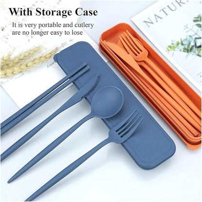 travel utensils 4PCSSet Wheat Straw Knife, Fork, Spoon And Chopsticks Set Students Outdoor Travel Portable Tableware(Orange)
