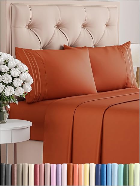 King Size 4 Piece Sheet Set - Comfy Breathable  Cooling Bed Sheets Set - Hotel Luxury Bedding for Women, Men, Kids  Teens - Deep Pockets, Easy-Fit, Super Soft  Wrinkle Free - Oeko-Tex - Terracotta