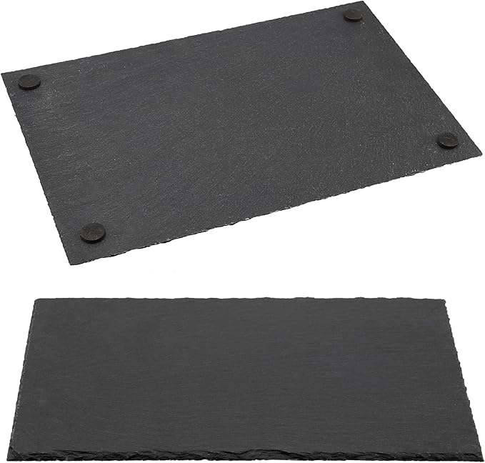 8 PCS 10 x 4.7 Inch Black Slate Cheese Boards, Black Slate Serving Platter with Natural Edge, Slate Stone Serving Tray for Cheese, Charcuterie, Sushi, Appetizers