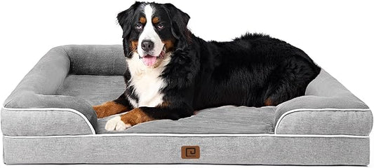 EHEYCIGA Orthopedic Dog Beds for Extra Large Dogs, Waterproof Memory Foam XXL Dog Bed with Sides, Non-Slip Bottom and Egg-Crate Foam Big Dog Couch Bed with Washable Removable Cover, Grey