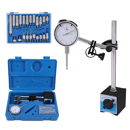 Dial Indicator with Magnetic Base Holder Fine Adjustable Long Arm 0-1" Magnetic Dial Indicator Professional Dial Gauge 0.001"