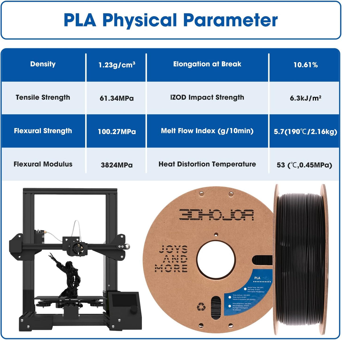 3DHoJor PLA 3D Printer Filament, 1.75 mm, 1 kg