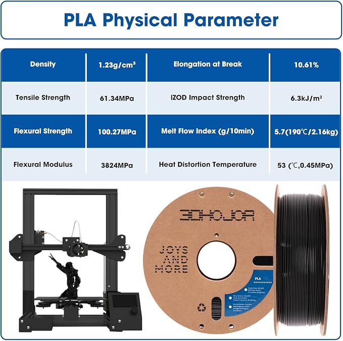 3DHoJor PLA Filament 1.75mm,3D Printer Filament,1kg Cardboard Spool (2.2lbs), Dimensional Accuracy +/- 0.03 mm,Odor Free, Clog Free, No Brittle Filaments,Fit Most FDM 3D Printer,Red