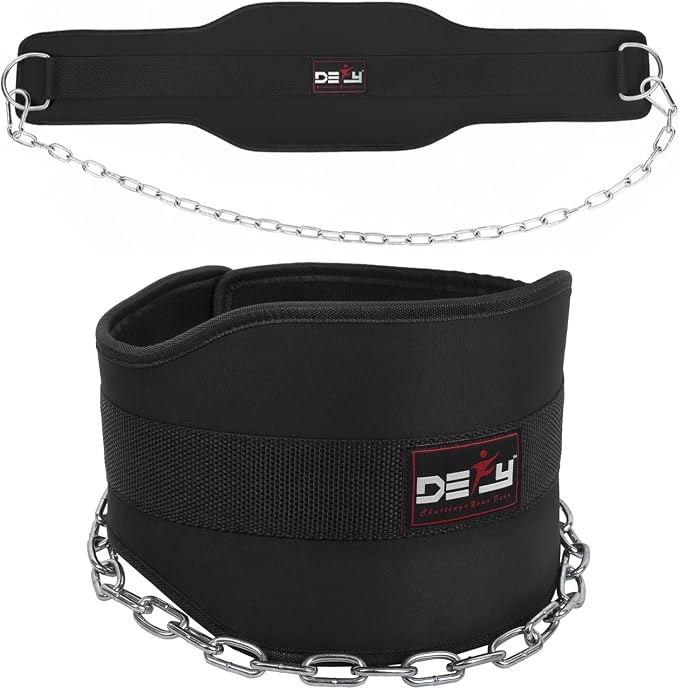 DEFY Dip Belt for Weight Lifting with 36" Steel Chain - 370 lbs weightlifting capacity - Neoprene Gym powerlifting belt for powerlifting & strength training for men & women