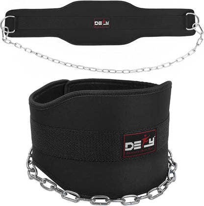 DEFY Dip Belt for Weight Lifting with 36" Steel Chain - 370 lbs weightlifting capacity - Neoprene Gym powerlifting belt for powerlifting & strength training for men & women