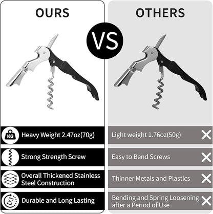 2 PCS Waiter Corkscrew Wine Opener,Upgraded Heavy Duty Wine Keys,Stainless Steel Double Hinged Wine Key for Serves,Bartenders(Black)