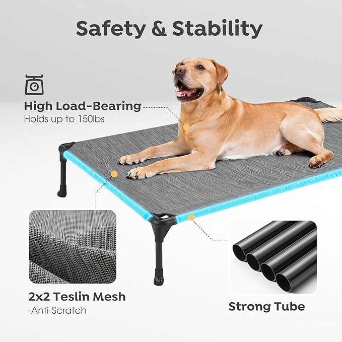 Veehoo Cooling Elevated Dog Bed, Portable Raised Pet Cot with Washable & Breathable Mesh, No-Slip Feet Durable Dog Cots Bed for Indoor & Outdoor Use, Medium, CWC1803-M