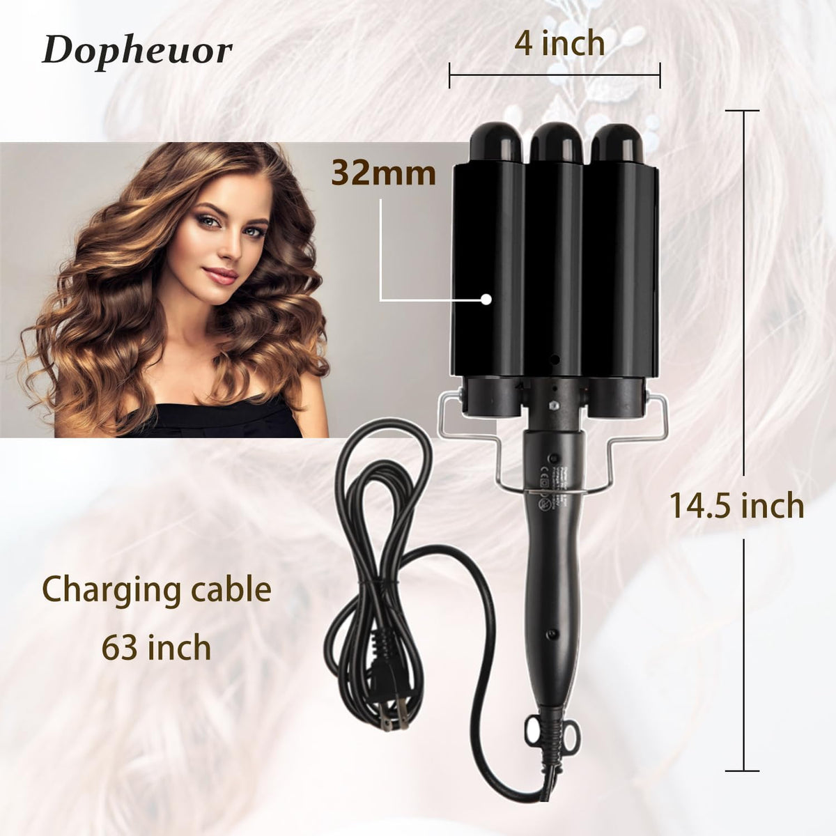 Dopheuor 2024 Newest 3 Barrel Curling Iron Jumbo 1.25 inch (32mm) Hair Curling Wand Crimper Instant Heating Adjustable Hair Curler with 2 Temperature Control, Black (Cosmetic Scratches) ( Product has scratches on it. )