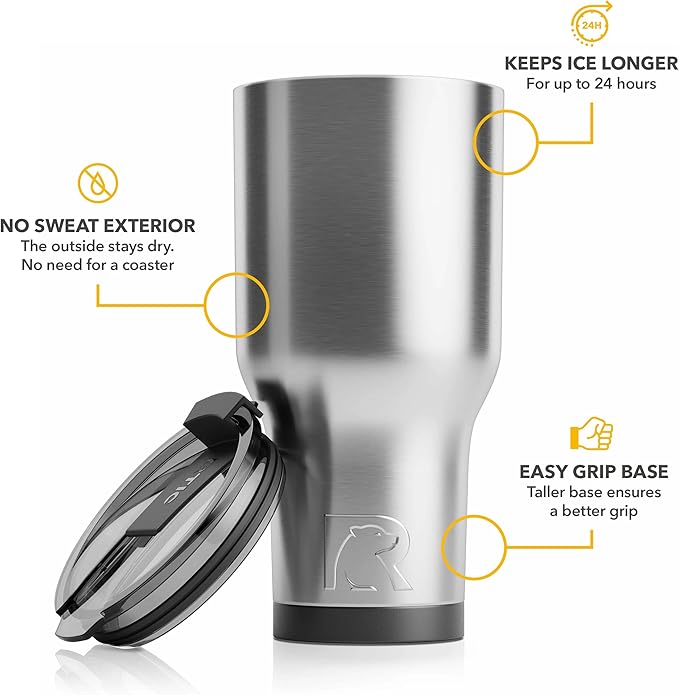 RTIC 40 oz Insulated Tumbler Stainless Steel Coffee Travel Mug with Lid, Spill Proof, Hot Beverage and Cold, Portable Thermal Cup for Car, Camping