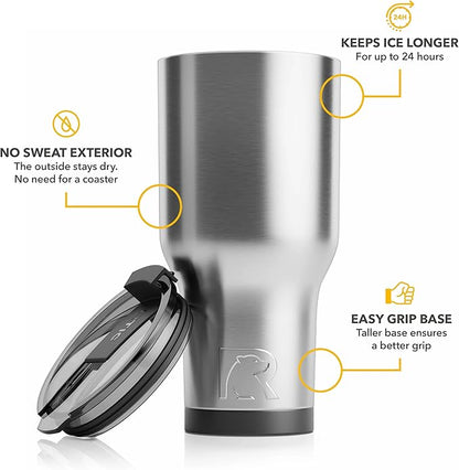 RTIC 40 oz Insulated Tumbler Stainless Steel Coffee Travel Mug with Lid, Spill Proof, Hot Beverage and Cold, Portable Thermal Cup for Car, Camping