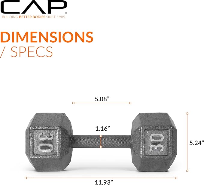 CAP Barbell Cast Iron Hex Dumbbell | Multiple Options (30 lb)