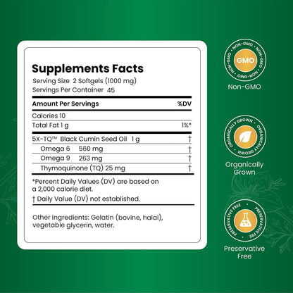 Amazing Herbs Premium Black Seed Oil Capsules - Gluten Free, Non GMO, Cold Pressed Nigella Sativa Aids in Digestive Health, Immune Support- 90 Count, (Pack of 1)