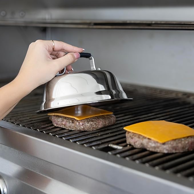 Outset Burger Cheese Melting Dome for Grill, Griddle, and Stovetop, Stainless Steel