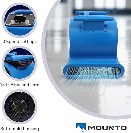 MOUNTO 3-Speed Air Mover 1HP 4000 CFM Monster Floor Blower Carpet Dryers Janitoral Floor Dryer