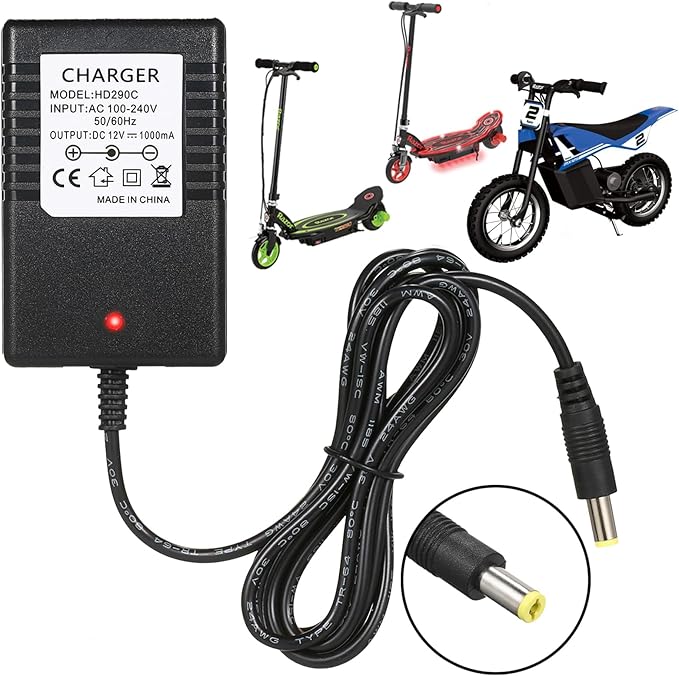12v Charger for Razor Power Core E90 Charger for Electric Scooter Black Label Powercore E90, E95, MX125 Dirt Bike, MX125 Dirt Rocket, 12V Kids Ride On, Dynacraft Toy Power Supplies