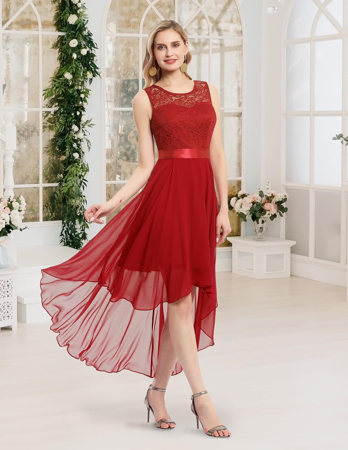 BeryLove Sequin Wedding Guest Formal Cocktail Dresses Prom Party Lace High Low Bridesmaid Elegant Dress