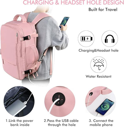 Beraliy Large Travel Backpack for Women, Personal Item Bag Airline Approved, Carry On Luggage, 17.3 inch Laptop Backpack, Waterproof Backpack,Hiking Backpack, Pink
