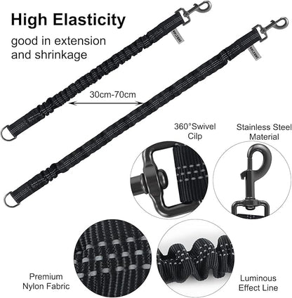 Shock Absorber Reflective Threads Bungee Dog Leash for Running?Trainning?Recall 2-Pack Black