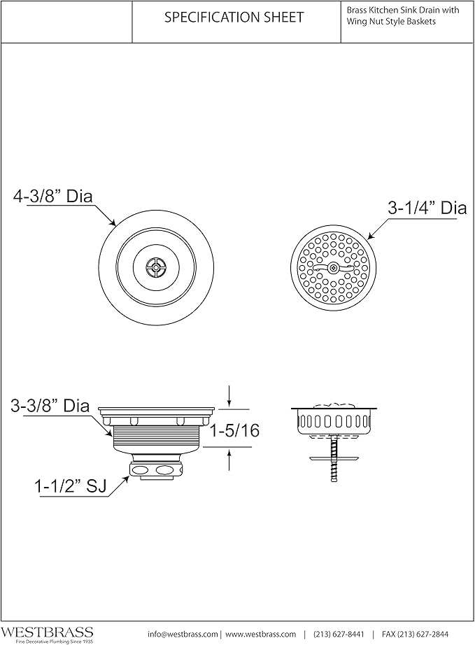Westbrass A213-12 3-12" Wing Nut Twist Style Large Kitchen Sink Basket Strainer, Oil Rubbed Bronze