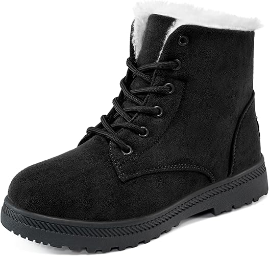 HARENCE Winter Snow Boots for Women: Warm Fur Lined Ankle Booties Lace Up Slip on Outdoor Walking Womens Boots