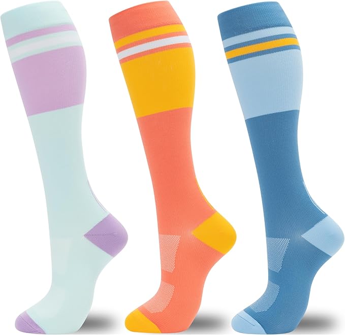 fenglaoda Compression Socks Women Men 3 Pairs Cute Knee High Stockings for Pregnant Women Nurses Flight Athletic