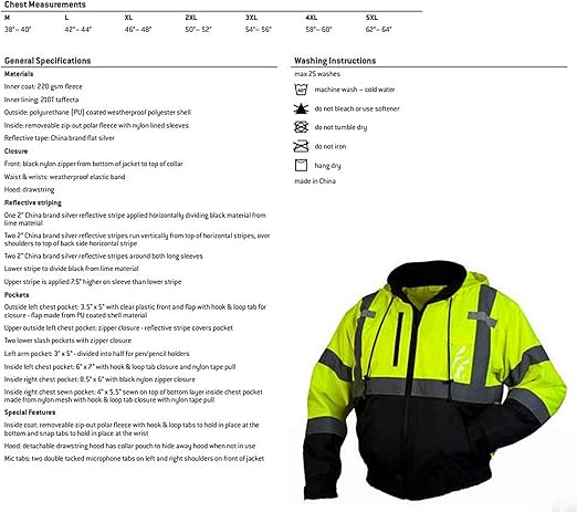 Pyramex RJ31 Series Waterproof Class 3 Fleece Bomber Safety Jacket, Lime, Large