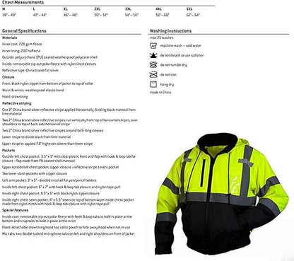 Pyramex RJ31 Series Waterproof Class 3 Fleece Bomber Safety Jacket, Lime, Large