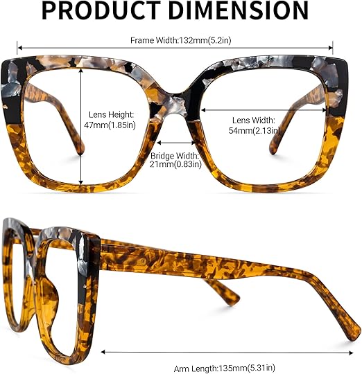 Zeelool Stylish Oversized Square Glasses with Non-prescription Clear Lens Eyewear for Women Brenda ZOP02126-16 Amber