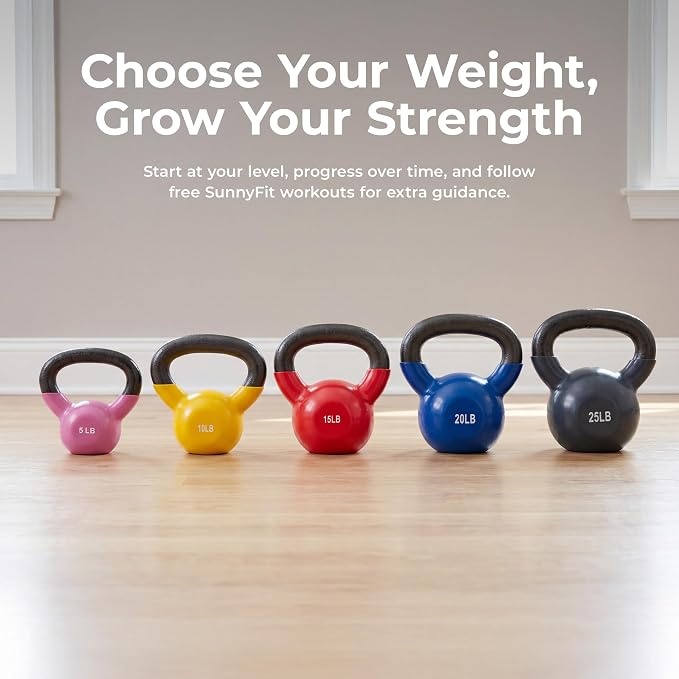 Sunny Health & Fitness Vinyl Coated Kettlebell for Strength Weight Training & Swinging Exercise, 20 Pounds