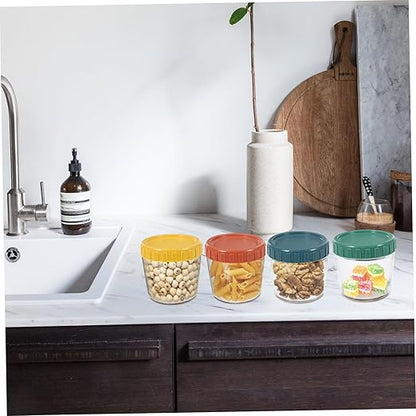 Glass Food Container 4pcs Lid Glass Jar Glass Tea Canister Yogurt Cup Coffee Canisters Cereals Container Glass Canisters with Airtight Lids Glass Sugar Container Food Jar Seal