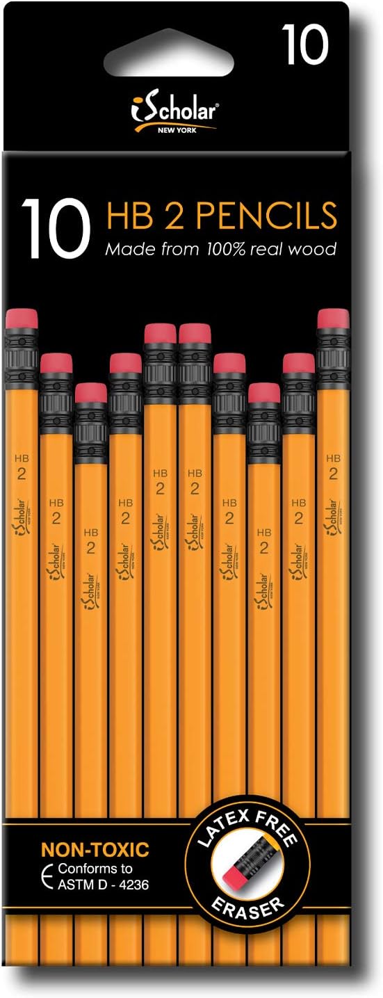 iScholar No. 2 Yellow Pencils with Erasers, 1 pack of 10 Pencils, Yellow (33310)