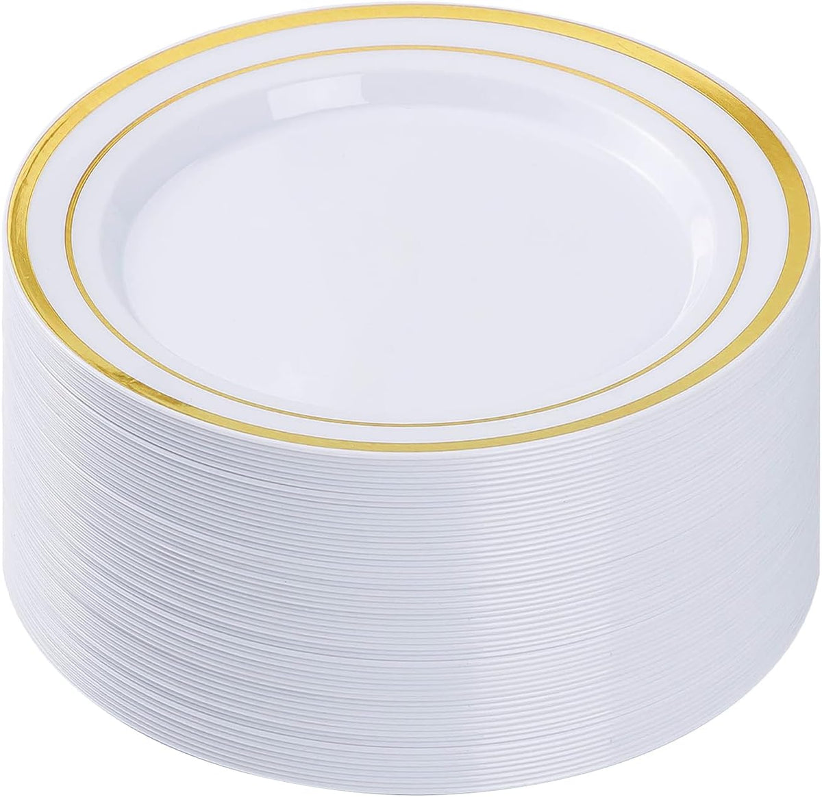 BESTVIP 25PCS Gold Plastic Plates, 10.25 Inch Disposable Dinner Plate Party with Gold Rim, Heavy Duty Disposable Plastic Plates for Christmas, Thanksgiving, Party, Wedding and Birthday