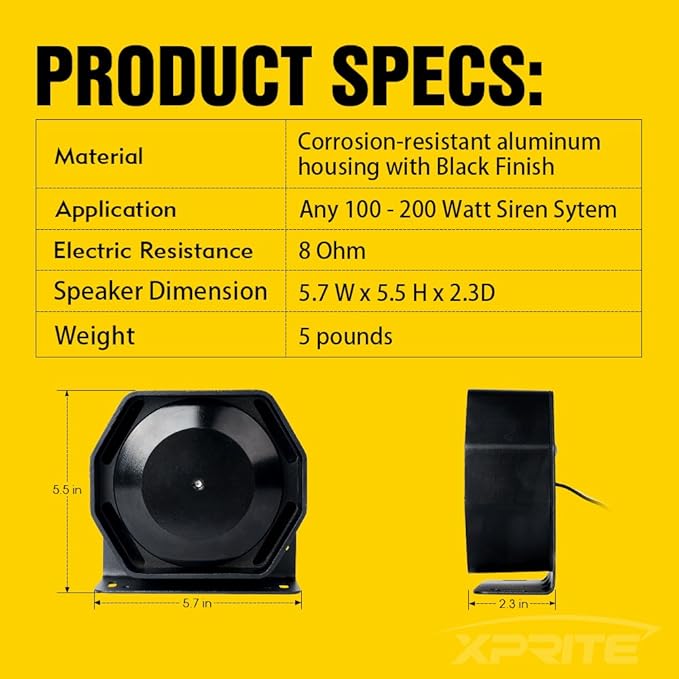 Xprite Compact 200 Watt High Performance Extra Slim Siren Speaker (Capable with Any 100-200 Watt Siren)
