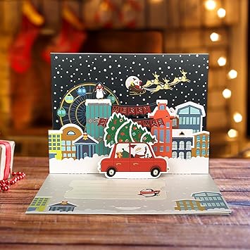 Merry Christmas Pop Up Card Christmas Card 3D Cute Holiday Greeting Cards Gift For Christmas or Holidays Set Includes Card Envelope and Sticker