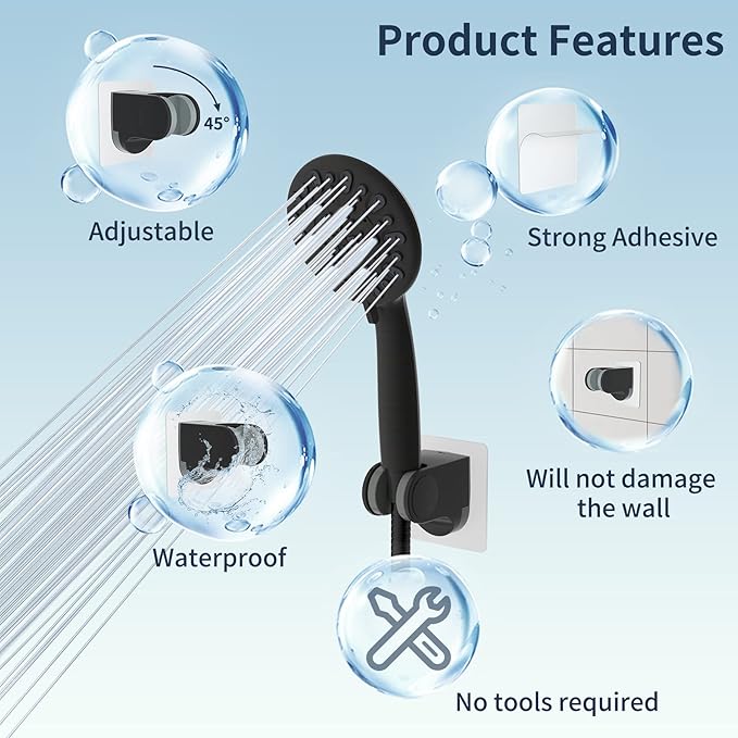 Hibbent Showerhead Holder, Strong Adhesive and Waterproof Handheld Shower Holder and Bracket, Height Adjustable Shower Wand Holder, Wall Mount, No Drilling, Oil Rubbed Bronze