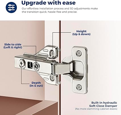 Ravinte 5 Pairs 10 Packs Full Overlay Cabinet Door Hinges,105 Degree Adjustable Concealed Kitchen Cabinet Hinges Soft Close for Face Frame Cabinet